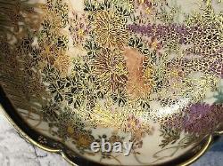 Antique Japanese Lobed Satsuma Bowl Hand Painted Flowers 4.75 Diameter