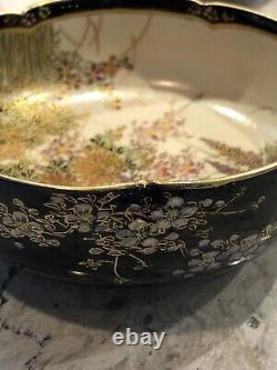 Antique Japanese Lobed Satsuma Bowl Hand Painted Flowers 4.75 Diameter
