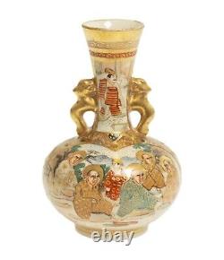 Antique Japanese Meiji Period Miniature Satsuma Vase with Rakan & Handles c1900