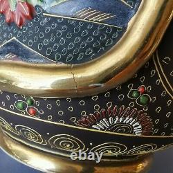 Antique Japanese Meiji Satsuma Gilt High Relief Immortal Figures Signed Vase15
