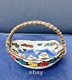 Antique Japanese Meiji kyoto satsuma dragon clouds porcelain basket with handle