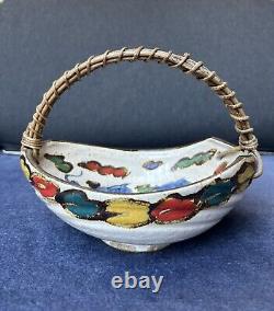 Antique Japanese Meiji kyoto satsuma dragon clouds porcelain basket with handle