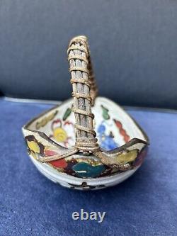 Antique Japanese Meiji kyoto satsuma dragon clouds porcelain basket with handle