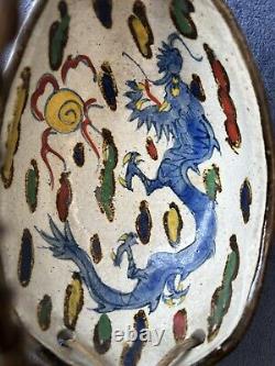 Antique Japanese Meiji kyoto satsuma dragon clouds porcelain basket with handle