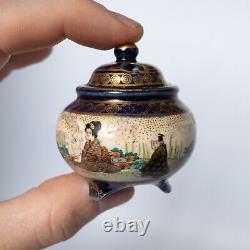 Antique Japanese Miniature Satsuma Pottery Koro Incense Burner Kusube Meiji