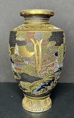 Antique Japanese Moriage Meiji Period Satsuma Vase 9 Signed