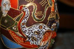 Antique Japanese Moriage Satsuma Vase Raised Elephant Dragon Spiritual Leaders