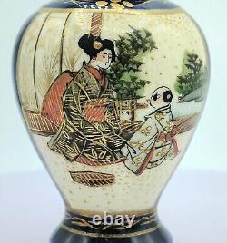 Antique Japanese Porcelain Meiji Cobalt Blue Satsuma Miniature Vase Signed