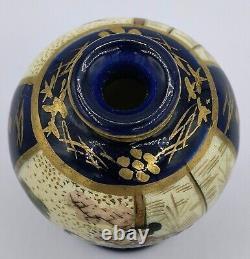 Antique Japanese Porcelain Meiji Cobalt Blue Satsuma Miniature Vase Signed