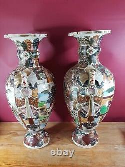 Antique Japanese Satsuma 2 Lovely Large Vases