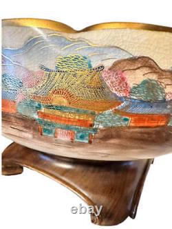 Antique Japanese Satsuma 8.5in Bowl, Hand Made & painted. Taisho period Signed