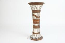 Antique Japanese Satsuma Beaker Vase with Bamboo, 29.5cm