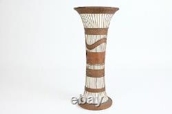 Antique Japanese Satsuma Beaker Vase with Bamboo, 29.5cm