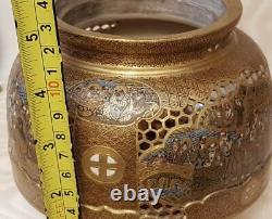 Antique Japanese Satsuma Burner Earthenware OpenWork Body Stamp Perfume Old 20th