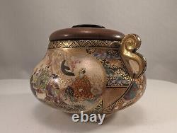 Antique Japanese Satsuma Ceramic Incense Burner Jar KANZAN 1800s Samurai Japan