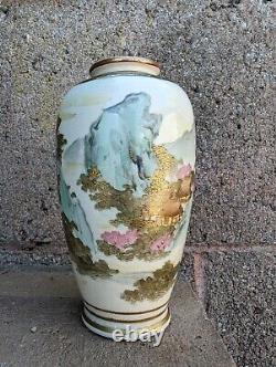Antique Japanese Satsuma Ceramic Pottery Vase NIKKO Mountain Village Sakura
