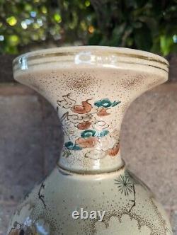 Antique Japanese Satsuma Ceramic Pottery Vase Samurai Warriors 13 3/4