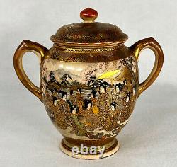 Antique Japanese Satsuma Ceramic Sugar Bowl Signed Circa1900