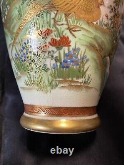 Antique Japanese Satsuma Ceramic Vase Koshida Flowers Birds Landscape