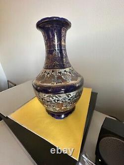 Antique Japanese Satsuma Cobalt Blue Vase, Ladies Of The Imperial Palace