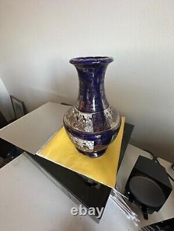 Antique Japanese Satsuma Cobalt Blue Vase, Ladies Of The Imperial Palace