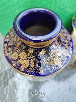 Antique Japanese Satsuma Cobalt Hand Painted Scenic Pair Vases