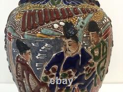 Antique Japanese Satsuma Earthenware Double Handle Urn Vase, 12 1/2 Tall