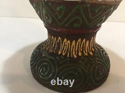 Antique Japanese Satsuma Earthenware Double Handle Urn Vase, 12 1/2 Tall