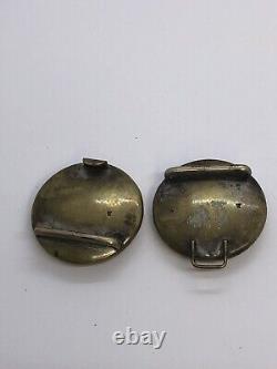 Antique Japanese Satsuma Floral Belt Buckles Brass Back Meiji Period. Dia4cm Rw