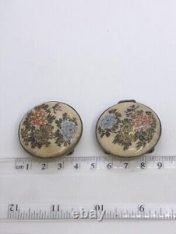 Antique Japanese Satsuma Floral Belt Buckles Brass Back Meiji Period. Dia4cm Rw