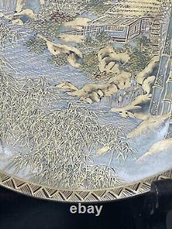 Antique Japanese Satsuma Gilt Porcelain Plate With Wood Stand 8 1/2