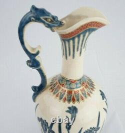 Antique Japanese Satsuma Gosu Blue Signed Ewer 13 1/4 Inches in Height
