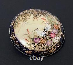 Antique Japanese Satsuma Hand Painted Brooch Pin Silver Backed Signed