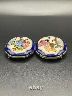 Antique Japanese Satsuma Hand-Painted Geisha Belt Buckle Set Meiji Period