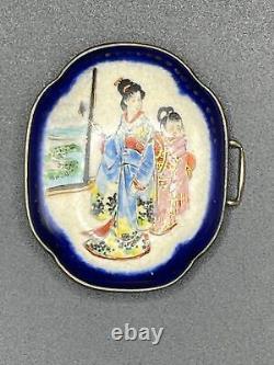 Antique Japanese Satsuma Hand-Painted Geisha Belt Buckle Set Meiji Period