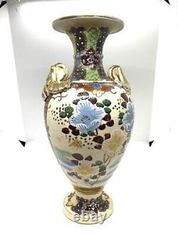 Antique Japanese Satsuma Hand Painted Imported Vase 11.75 Signed Early