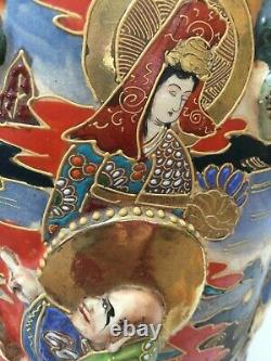 Antique Japanese Satsuma Handpainted Vase, Signed, 13 Tall x 8 Widest