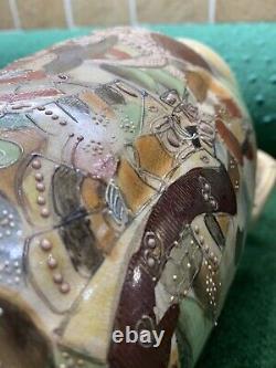 Antique Japanese Satsuma Immortal's Ceramic Hand-Painted Pottery Vases (Pair)