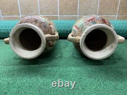 Antique Japanese Satsuma Immortal's Ceramic Hand-Painted Pottery Vases (Pair)