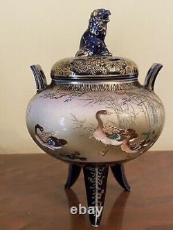 Antique Japanese Satsuma Koro Lidded Vase, Meiji, Signed