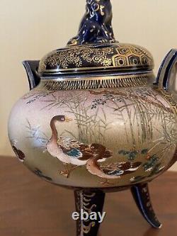 Antique Japanese Satsuma Koro Lidded Vase, Meiji, Signed