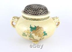 Antique Japanese Satsuma Kyo-ya Floral Incense Burner, Elephant, Sheep Details