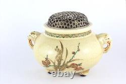 Antique Japanese Satsuma Kyo-ya Floral Incense Burner, Elephant, Sheep Details