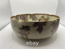 Antique Japanese Satsuma Lobed Bowl Signed Meiji Period Peacock