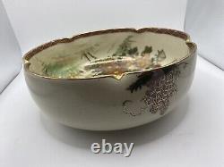 Antique Japanese Satsuma Lobed Bowl Signed Meiji Period Peacock