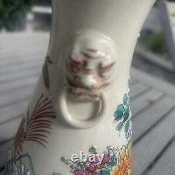 Antique Japanese Satsuma Makuzu Kozan Polychrome Flowers Bird Pottery Vase