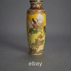 Antique Japanese Satsuma Meiji Floral & Gilt Decorated Porcelain Vase C1910