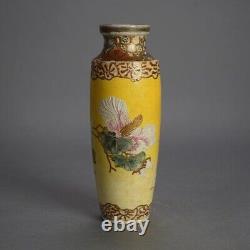 Antique Japanese Satsuma Meiji Floral & Gilt Decorated Porcelain Vase C1910