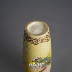 Antique Japanese Satsuma Meiji Floral & Gilt Decorated Porcelain Vase C1910