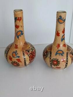 Antique Japanese Satsuma Meiji Hand Panted A Pair of Bottle Vases